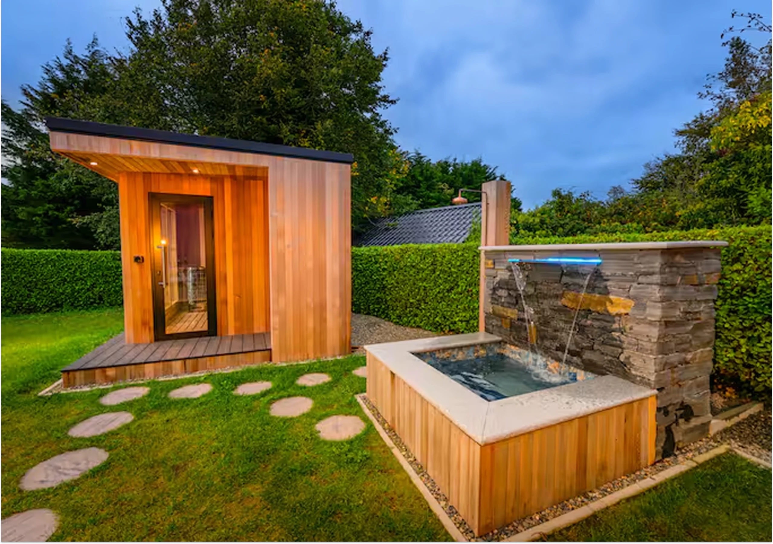 An image showcasing the Plunge Pool and Sauna at Lily's Pink House