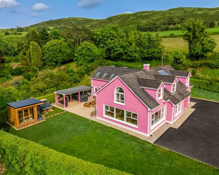 An aerial view of Lily's House from outside